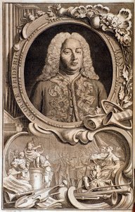 Portret van Georg Friedrich Handel (of Handel) (1685-1759). Frontispice van 