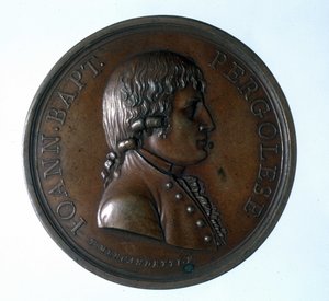 Portret van Giovanni Battista Pergolesi (Jean Baptiste Pergolese, Jean-Baptiste) (1710 - 1736). Bronzen medaillon. Museo della Scala. Milaan