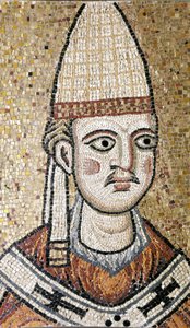 Portret van Innocentius III (1160 - 1216). Mozaïek bewaard in het Museum van Rome. Hij was eerder in de oude kerk van St. Pieter. Museum van Rome