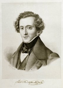 Portret van Jakob Ludwig Felix Mendelssohn Bartholdy, Duitse dirigent en componist. Lithografie van de 19e eeuw, Civico Museo Bibliografico Musicale, Bologna