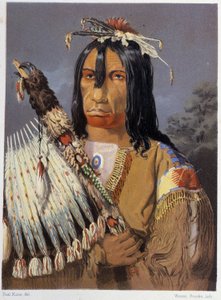 Portret van Kee-Ake-Saa-Ka-Wow met de kalumet - in "Wandering of an artist among the indians of north america" door Paul Kane, Longmans & Roberts, Londen door Unknown artist