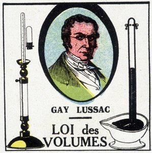 Portret van Louis-Joseph Gay-Lussac (1778-1818), Franse natuurkundige en chemicus, afgebeeld met de wet van volumes door Unknown artist