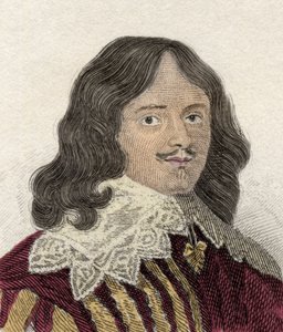 Portret van Lucius Cary (circa 1610-1643), 2e Burggraaf Falkland, politicus, militair en Engels schrijver. Gravure uit de 19e eeuw