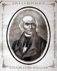 Portret van Miguel Hidalgo y Costilla (1753 - 1811), Mexicaanse priester (in 1810 riep hij de onafhankelijkheid van zijn land uit). Gravure ter ere van hem aan het einde van de 19e eeuw door Unknown artist
