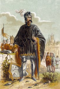 Portret van Philip van Artevelde (1340-1382), Vlaamse politicus en leider van de opstand van de wevers van Gent tegen Graaf Lodewijk II van Vlaanderen, bekend als Lodewijk de Male of Maele (1381). Hij werd verslagen en gedood in de Slag bij Rozebeke (1382)