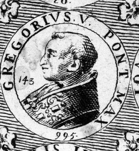 Portret van paus Gregorius V (996-999).