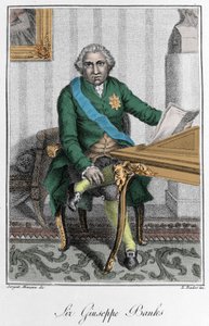 Portret van Sir Joseph Banks (1743-1820), Engelse ontdekkingsreiziger en natuuronderzoeker. Kleurgravure door Unknown artist