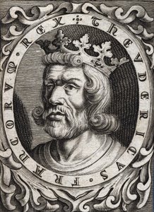 Portret van Thierry I (? - 533), Koning van Austrasië. 18e-eeuwse gravure