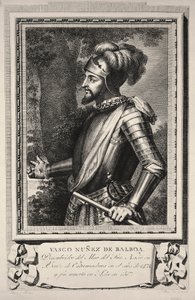 Portret van Vasco Nunez de Balboa (gravure) door Unknown artist