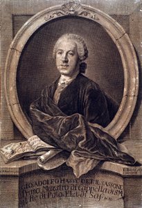 Portret van Engelse componist Johann Adolf Hasse (1699-1783). Gravure. 18e eeuw. Bologna, civico museo musico