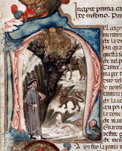 Portret van de Italiaanse dichter Dante Alighieri met beesten - miniatuur