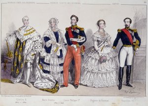 Portret van de Bourbons. Van links naar rechts: Charles X (1757-1836), Marie Amelie (1782-1866), Louis Philippe I (1773-1850), Eugenie de Guzman (1826-1920) en Napoleon III (1808-1873) door Unknown artist