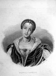 Portret van de Venetiaanse Bianca Cappello, vrouw van François de Medici. Gravure uit de 19e eeuw. door Unknown artist