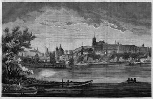 Praag, uitzicht op de kerkwijk van Sint-Nicolaas de Kleinseite en de kasteelwijk (Hradčany) die het koninklijk paleis, 3 kerken, een klooster en de Sint-Vituskathedraal omvat. In 