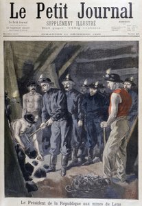 President van de Republiek Jean Casimir-Perrier omringd door mijnwerkers in de mijnen van Lens, 