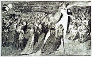 Processie tijdens de bedevaart in Lourdes (illustratie door Theophile Alexandre Steinlen)