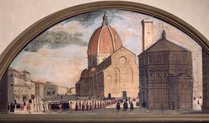 Processie op het plein van de kathedraal Santa Maria del Fiore, Florence