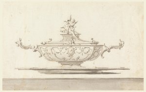 Project voor een terrine met pauselijk wapen. Bedoeld om in zilver te worden uitgevoerd.