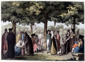 Promenade van de esplanade in Barcelona. Lithografie uit de 19e eeuw. door Unknown artist