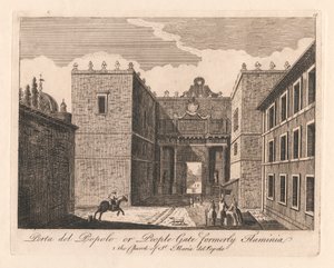 Prota del Popolo of Volkspoort voorheen Flaminia: 1. de kerk van St. Maria del Popolo door Unknown artist