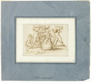 Putti die wijn maken door Unknown artist