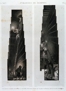 Piramides van Memphis: uitzicht op de bovenste galerij van de Grote Piramide, genomen van de bovenste en onderste lager - in “Beschrijving van Egypte”, Keizerlijke Edities door Unknown artist