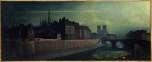 Quai des Orfèvres, Pont Saint-Michel, Notre-Dame, circa 1860; nachteffect, huidige 1e en 4e arrondissementen door Unknown artist