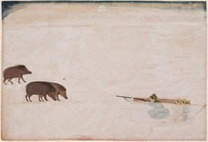 Raja Ram Chand van Amber op wilde zwijnenjacht door Unknown artist