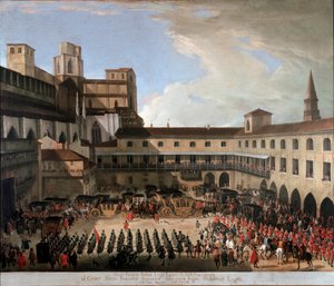 Ontvangst in Milaan van Venetiaanse ambassadeurs door keizer Karel VI in 1711