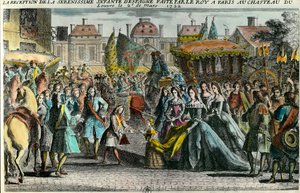 Ontvangst van de infante van Spanje Marie Anne Victoire door koning Lodewijk XV in Parijs door Unknown artist
