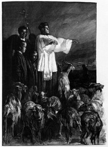 Religieuze riten: Ceremonie van exorcisme op het stadsplein tijdens de nacht van Hemelvaart. Sicilië gravure uit de 19e eeuw door Unknown artist