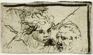 Rembrandts Offer van Issas - Hoofden van Abraham en Engel door Unknown artist