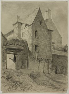 Overblijfsel van oud kasteel opgenomen in boerderij door Unknown artist