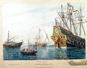 Voorstelling van Italiaanse schepen, galeien, brigantijnen uit de 16e eeuw door Unknown artist