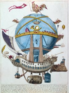 Voorstelling van een reis in een ballon, satirische gravure uit de 18e eeuw door Unknown artist