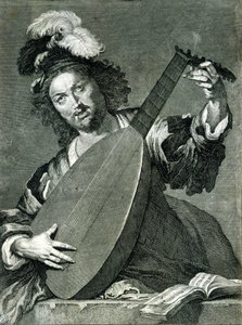 Voorstelling van een luitspeler die zijn instrument stemt. door Unknown artist