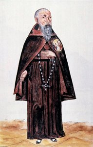 Voorstelling van een monnik van de Franciscaner orde, uit "Trujillo del Peru" of "Códice Martínez Compañón", door Baltazar Martinez Compañón y Bujanda, bisschop van Trujillo (1782-1785)