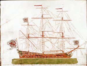 Voorstelling van een oorlogsschip uit de 17e eeuw door Unknown artist