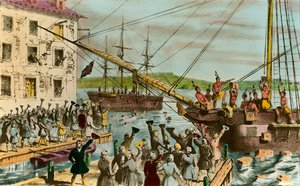 Weergave van de Boston Tea Party: tijdens de Amerikaanse Onafhankelijkheidsoorlog door Unknown artist