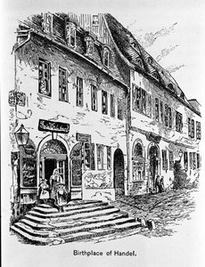 Weergave van het huis waar George Frederick Handel werd geboren (Georg Friedrich Handel) door Unknown artist