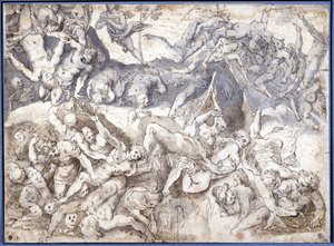 Verdoemden in de hel geworpen. anoniem door Unknown artist