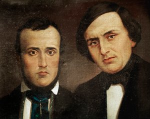 Risorgimento: portret van de broers Attilio Bandiera (1810-1844) en Emilio Bandiera (1819-1844). Anoniem schilderij. 19e eeuw Rome, Istituto Storia Risorgimento