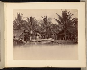 [Rivierwoningen en boten]. door Unknown artist