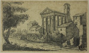 Rivierlandschap met Romeinse tempel