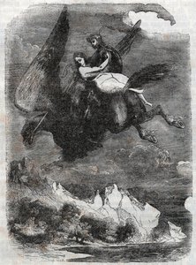 Roger (Ruggero, Ruggiero) en Angelique (Angelica) op de hippoclaw - gravure uit 1851 van 