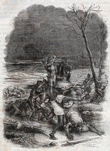 Roland slacht de mensen van Cymosque af - gravure van 1851 uit 