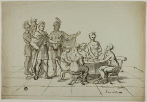 Romeinse Keizer die Groep Vrouwen aan Tafel Benadert door Unknown artist