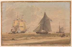 Koninklijk Marinezeilschip aan de kust, begin 19e eeuw door Unknown artist
