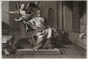 Royaumont Bijbel, Nieuwe Testament: De evangelist Sint Matteüs met de engel. Illustratie uit 1811.