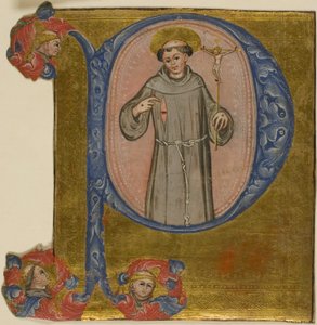 Sint-Franciscus in een historische initiaal "P"